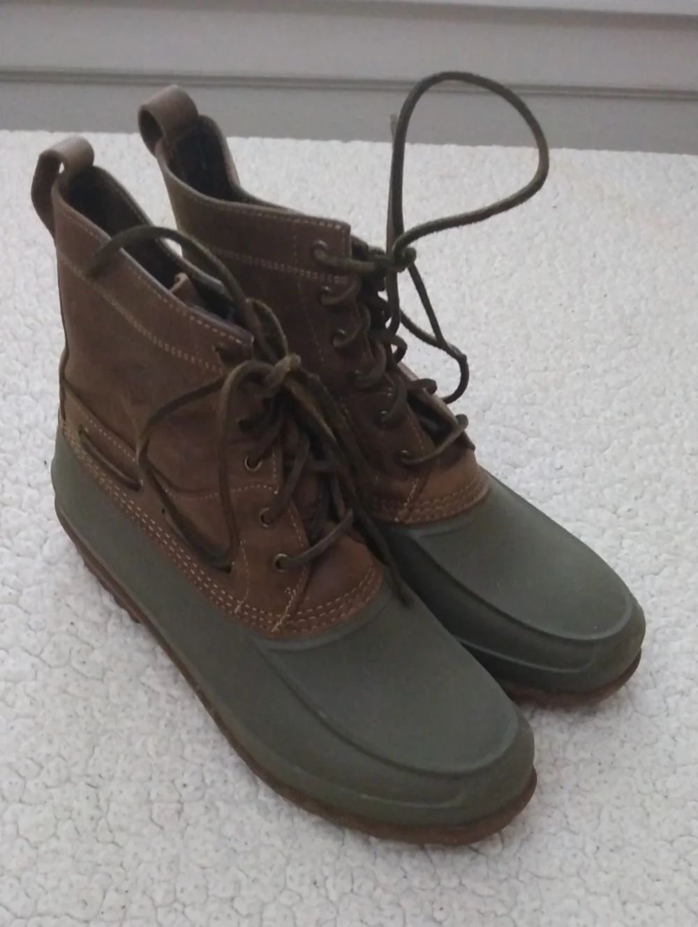 Men's Sperry Brown/Green Heavy Weather Duck Boots 10.5 M